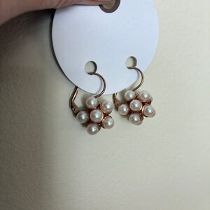 Vintage 925 Sterling Silver Pearl Cluster Drop Earrings